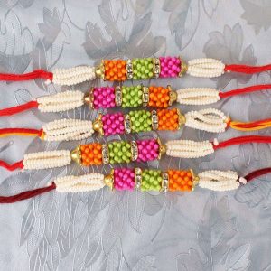 Combo of Five Colorful Moti Rakhi