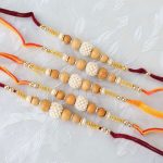 Five Pearl Rhinestone and Wooden Beads Rakhi