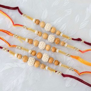 Five Pearl Rhinestone and Wooden Beads Rakhi