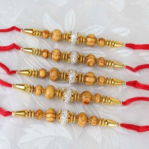 Set of Five Sandalwood Designer Rakhi