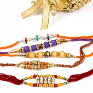 Five Decorative Diamond Rakhi Combo