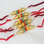 Combo of Five Trio Colors with Golden Beads Rakhi