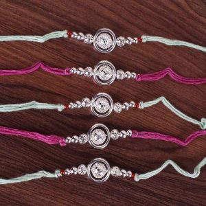 Set of Five Silver Laminate Beads Rakhi