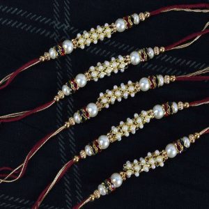 Pack of Five Stunning Tiny Pearl Beads Rakhi
