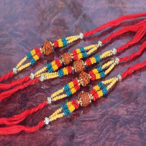Spectacular Colorful Tiny Beads with Rudraksha Rakhi