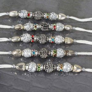 Bundle of Five Silver Designer Rakhi