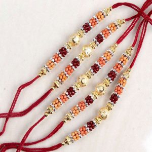 Royal Five Set of Colorful Designer Beads Rakhi