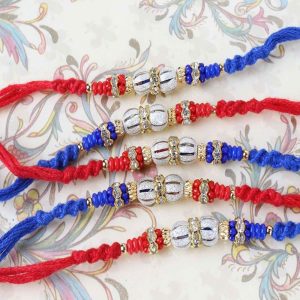 Collection of Silver Shiny and Colorful Beads Rakhi