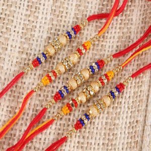 Set of Five Multi Color Beads Rakhi
