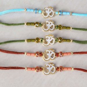 Pack of Five Crystal Beads with Om Rakhi