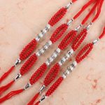 Fashionable Five Colorful Pearl with Diamond Ring Rakhi