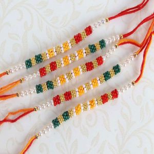 Five Colorful Tiny Beads Rakhi Set