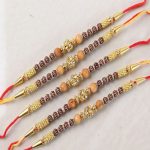 Bundle of Five Designer Wooden Diamond Studded Rakhi