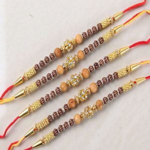 Bundle of Five Designer Wooden Diamond Studded Rakhi