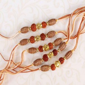 Luminous Set of Five Double Rudraksha Beads Rakhi