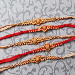 Combo of Five Tiny Wooden Beads Rakhi