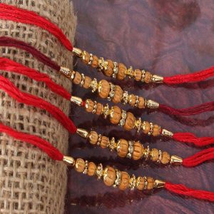 Luminous Diamond Ring with Wooden Beads Rakhi Combo