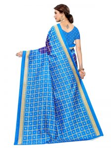 Bandhani Checks Navy Art Silk Printed Saree With Blouse