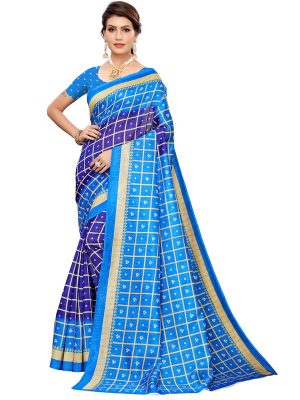 Bandhani Checks Navy Art Silk Printed Saree With Blouse