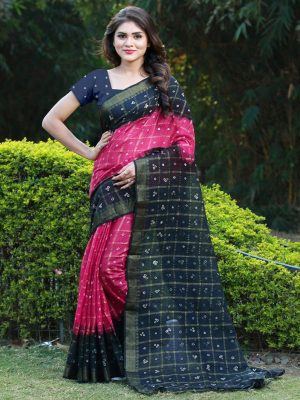 Bandhani Checks Pink Art Silk Printed Saree With Blouse