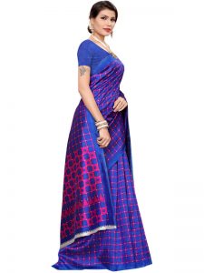 Silk Checks Blue Art Silk Printed Saree With Blouse