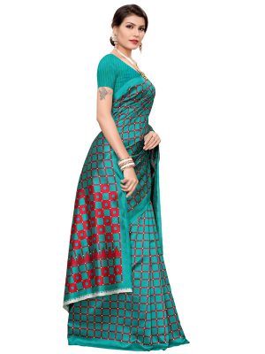 Silk Checks Green Art Silk Printed Saree With Blouse