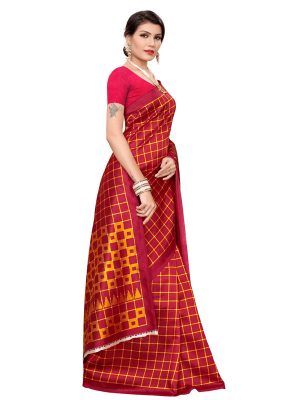 Silk Checks Maroon Art Silk Printed Saree With Blouse