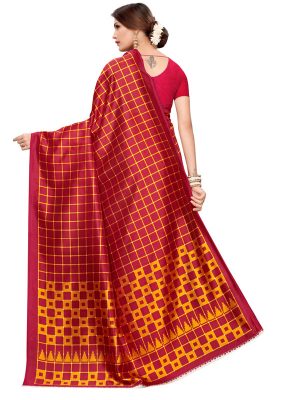 Silk Checks Maroon Art Silk Printed Saree With Blouse