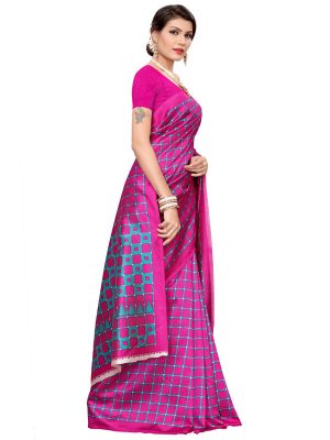 Silk Checks Pink Art Silk Printed Saree With Blouse