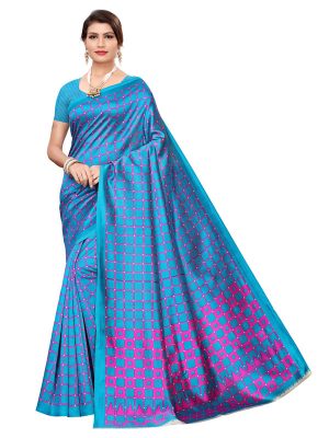 Silk Checks Rama Art Silk Printed Saree With Blouse