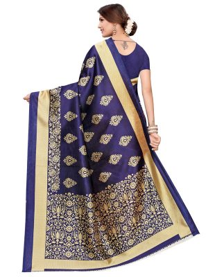 Urban Navy Red Art Silk Printed Saree With Blouse