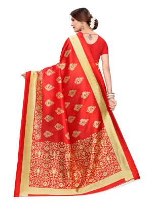 Urban Red Navy Art Silk Printed Saree With Blouse