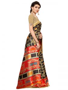 2Valentine Black Art Silk Printed Saree With Blouse