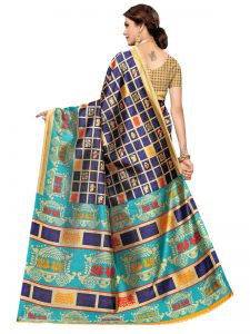 Valentine Navy Art Silk Printed Saree With Blouse