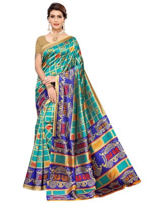 Valentine Rama Art Silk Printed Saree With Blouse