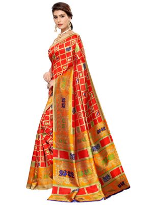 Valentine Red Art Silk Printed Saree With Blouse