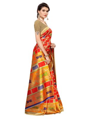 Valentine Red Art Silk Printed Saree With Blouse