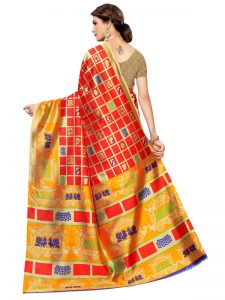 Valentine Red Art Silk Printed Saree With Blouse