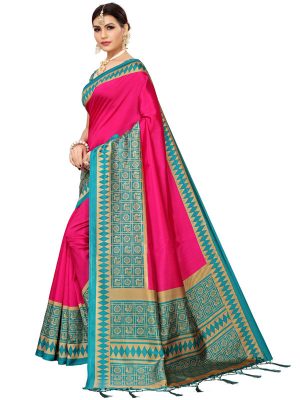 Anjana Pink Banarasi Art Silk Printed Saree With Blouse