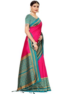 Anjana Pink Banarasi Art Silk Printed Saree With Blouse