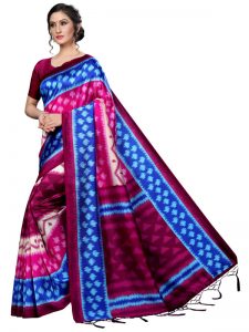 Audi Blue Banarasi Art Silk Printed Saree With Blouse