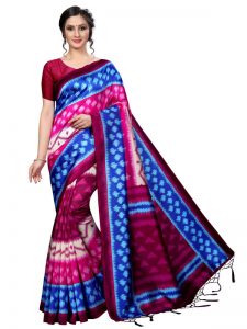 Audi Blue Banarasi Art Silk Printed Saree With Blouse