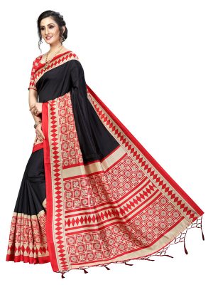 Biba Black Banarasi Art Silk Printed Saree With Blouse