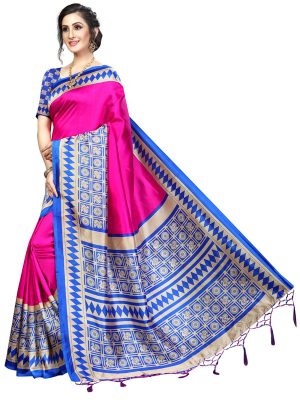 Biba Pink Banarasi Art Silk Printed Saree With Blouse