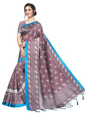 Bulbul Coffee Banarasi Art Silk Printed Saree With Blouse