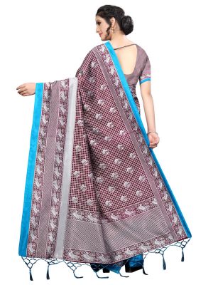 Bulbul Coffee Banarasi Art Silk Printed Saree With Blouse