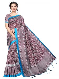 Bulbul Coffee Banarasi Art Silk Printed Saree With Blouse