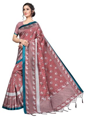 Bulbul Red Banarasi Art Silk Printed Saree With Blouse