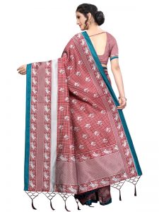 Bulbul Red Banarasi Art Silk Printed Saree With Blouse