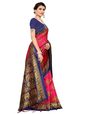 Chota Haathi Pink Banarasi Art Silk Printed Saree With Blouse